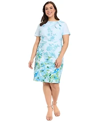 London Times Plus Printed Bow Neck Midi Dress