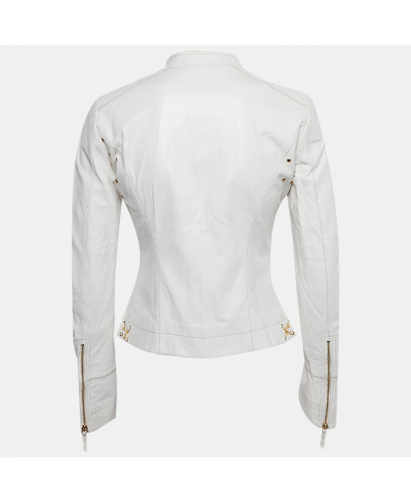 Pre-Owned Roberto Cavalli Women's White Leather Zip-Up Jacket