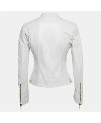 Pre-Owned Roberto Cavalli Women's White Leather Zip-Up Jacket