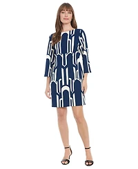 London Times Petite Long-Sleeve Printed Shift Dress