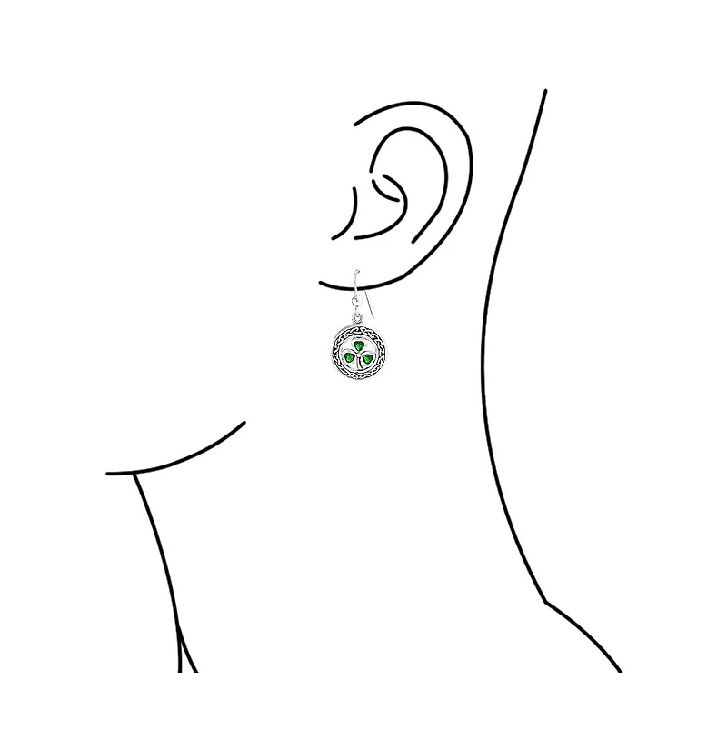 Bling Jewelry Good Luck Celtic Knot Circle Green Clover Dangle Earrings .925 Sterling Silver
