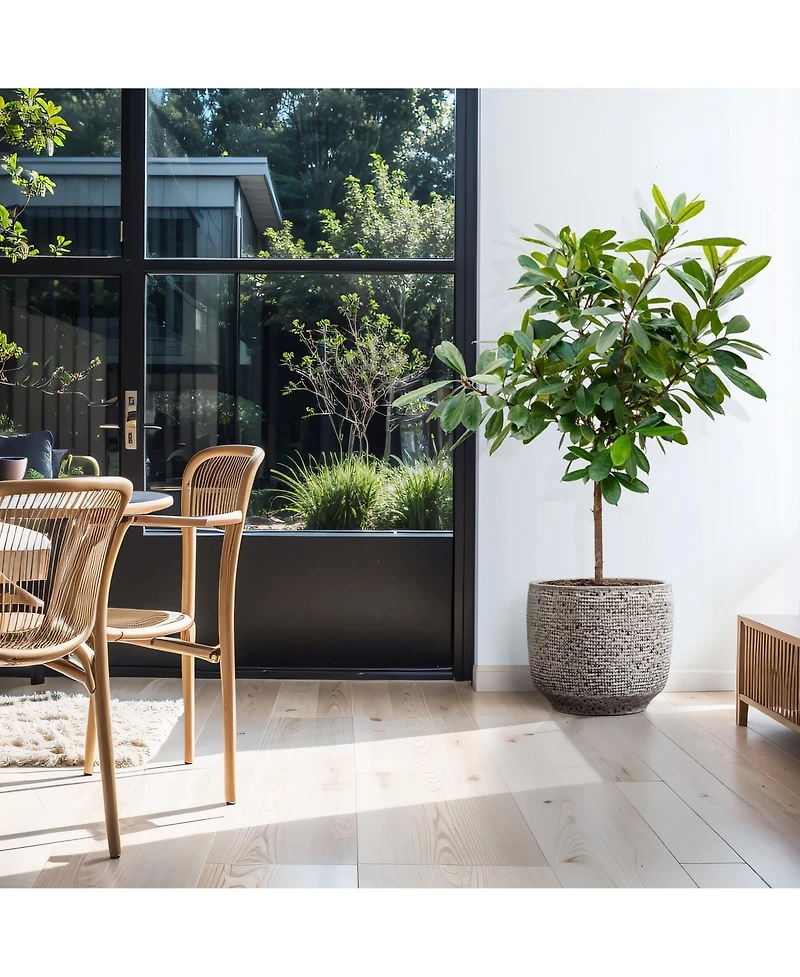 LuxenHome Stone Speckle Textured Ceramic Planter, 15.75" Gray Grid-Pattern Pot for Indoor/Outdoor Decor