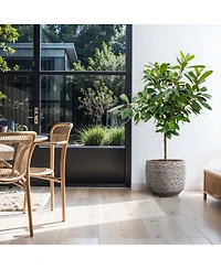 LuxenHome Stone Speckle Textured Ceramic Planter, 15.75" Gray Grid-Pattern Pot for Indoor/Outdoor Decor