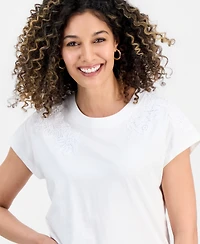 I.n.c. International Concepts Petite Short-Sleeve Lace-Shoulder Tee, Created for Macy's