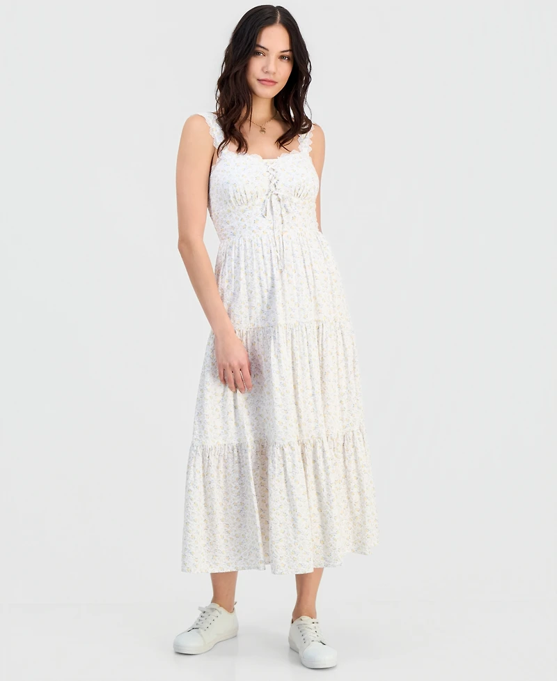 Self Esteem Juniors' Ditsy Floral Sweetheart-Neck Maxi Dress