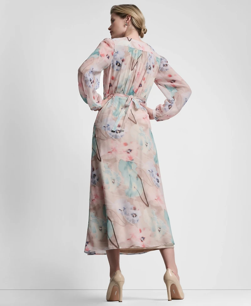 Dkny Women's V-Neck Fit and Flare Long Dress