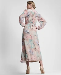 Dkny Women's V-Neck Fit and Flare Long Dress