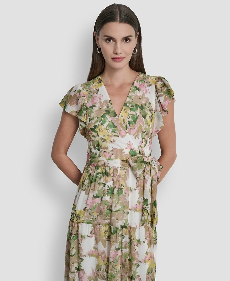 Dkny Women's V-Neck Tiered Long Dress