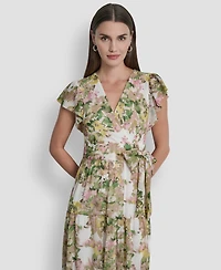 Dkny Women's V-Neck Tiered Long Dress