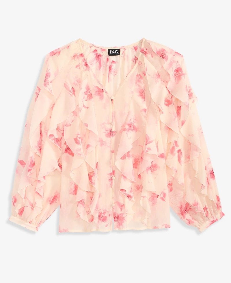 I.n.c. International Concepts Petite V-Neck Ruffled Blouse, Created for Macy's