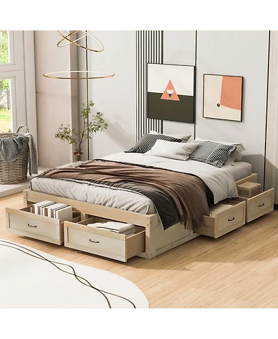 Streamdale Furniture Queen Size Platform Bed with 6 Storage Drawers