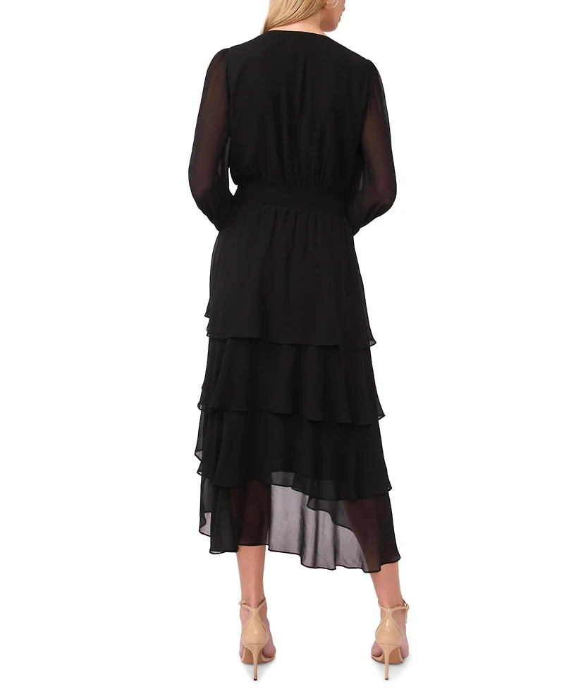 Vince Camuto Women's V-Neck Smocked Waist Tiered Dress