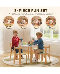Hongge 5 Piece Kids Table and Chair Set for Ages Three to Eight Solid Wood Play Furniture
