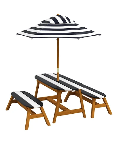 Hongge Kids Outdoor Table and Bench Set with Umbrella Seating for Ages 3 to 8