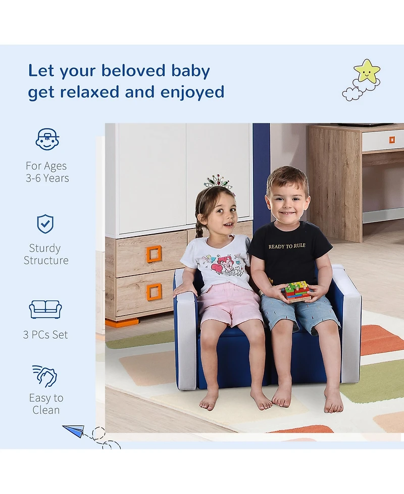 “Hongge Kids Convertible Sofa Table & Chair Set with Storage, 31-Inch”