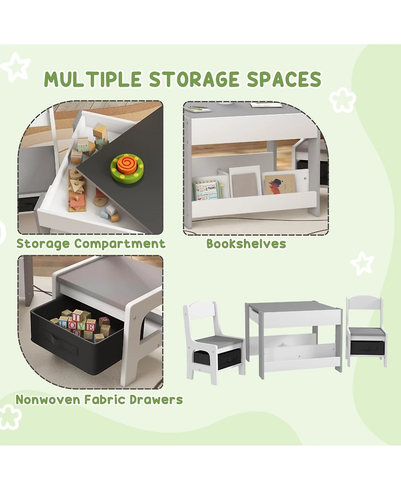 Hongge Kids Table and Chair Set with Reversible Top Storage and Bookshelf for Ages Three to Eight