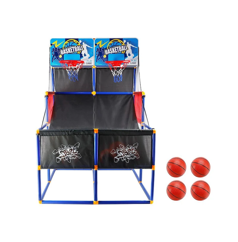 Bruce & Shark Double Hoop Basketball Arcade Game for Kids, Indoor/Outdoor Sports Toy with 4 Balls & Pump