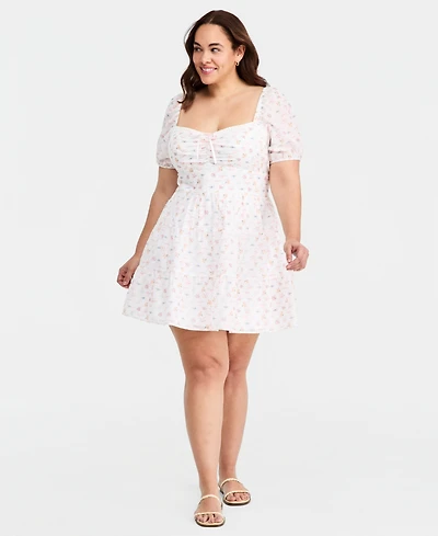 Kingston Grey Trendy Plus Cotton Clip-Dot Puff-Sleeve Dress