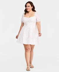 Kingston Grey Trendy Plus Cotton Clip-Dot Puff-Sleeve Dress