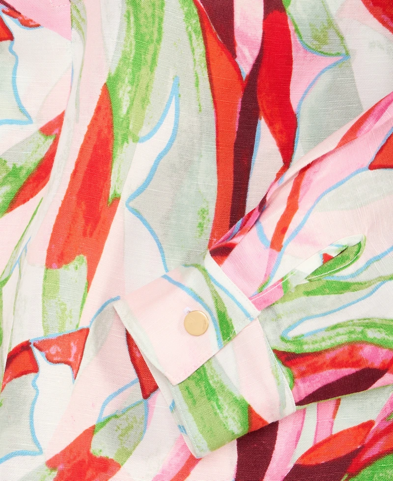 I.n.c. International Concepts Petite Printed Long-Sleeve Tie-Front Blouse, Created for Macy's