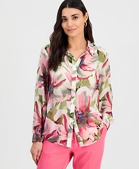 I.n.c. International Concepts Petite Printed Long-Sleeve Blouse, Created for Macy's