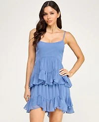 Seni & Cade Juniors' Ruffle Layered Trapeze Scoop Neck Dress