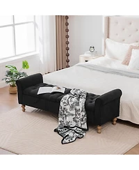 Streamdale Furniture Modern Upholstered Storage Bench with Double Lids & Rolled Armrest - Black