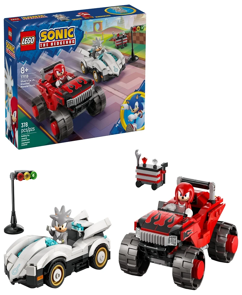 Lego Sonic the Hedgehog Silver's Car vs. Knuckles' Monster Truck Building Toy 77118, 378 Pieces