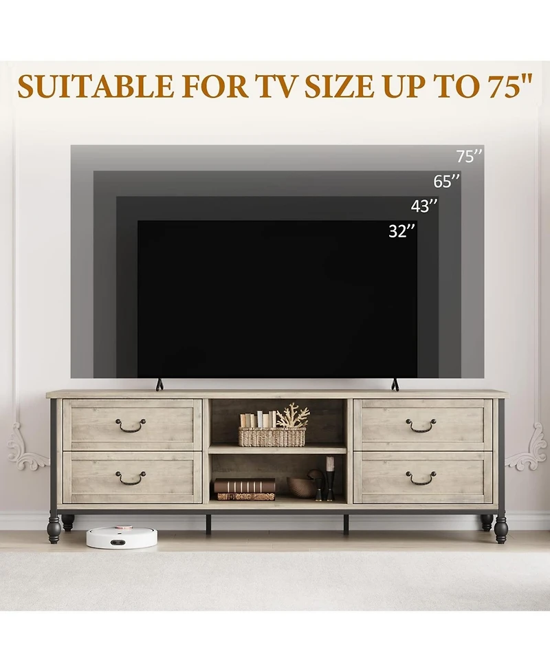 gaomon Tv Stand for up to 70 Inch Tv Mid Century Entertainment Center with 4 Drawers and Open Shelves, Media Console Table Tv Console Table