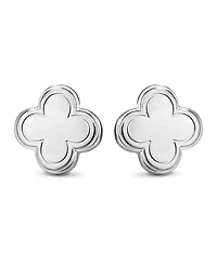 Devata Contour-lined Clover Stud Earrings in Rhodium Plated Sterling Silver