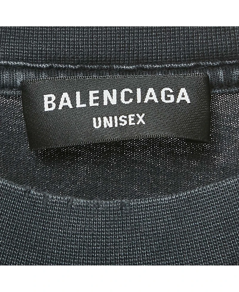 Pre-Owned Balenciaga Men's Unisex Black Logo Print Distressed T-Shirt