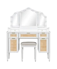Streamdale Furniture Makeup Vanity Desk with 13 Hollywood Bulbs, 3 Lighting Modes, Tri-Fold Mirror, 5 Drawers
