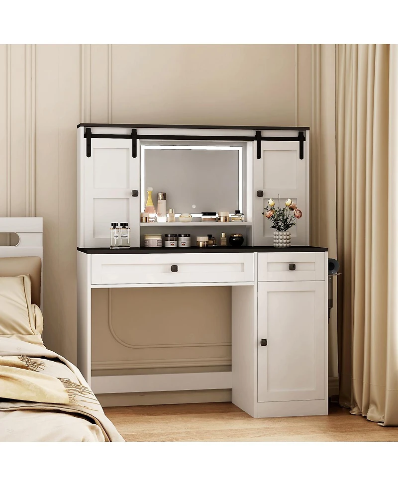 Streamdale Furniture Farmhouse Dressing Table with Lighted Mirror and Drawer