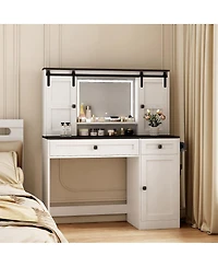 Streamdale Furniture Farmhouse Dressing Table with Lighted Mirror and Drawer