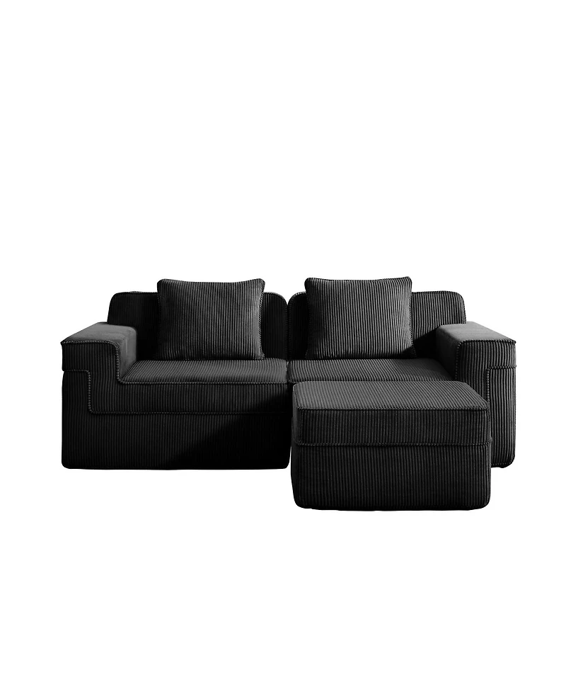 Streamdale Furniture Modular 2 Seat L Shape Sectional Sofa, Cloud Couch with Ottoman