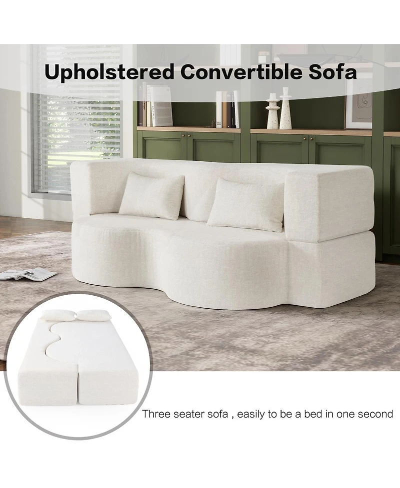 Streamdale Furniture 2-in-1 Foldable Sofa Bed, 75 Inch Folding Couch w/ Memory Foam Mattress & 2 Pillows