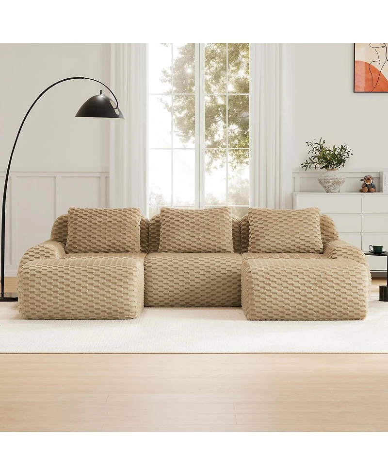 Streamdale Furniture Modern U-Shaped Modular Sectional Sofa, Flannelette, Oversized 3-Seater, Movable Ottoman