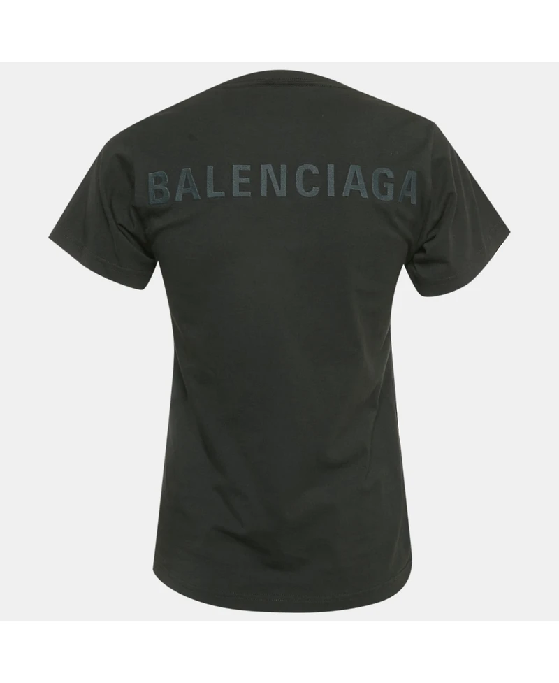 Pre-Owned Balenciaga Women's Black Logo Embroidered Cotton Knit T-Shirt