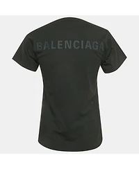 Pre-Owned Balenciaga Women's Black Logo Embroidered Cotton Knit T-Shirt
