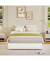 gaomon Platform Bed Frame with Upholstered Headboard and Wooden Slats Support