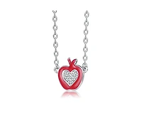 Rachel Glauber Whimsical Red Enamel Apple Shape Necklace in White Gold Plated