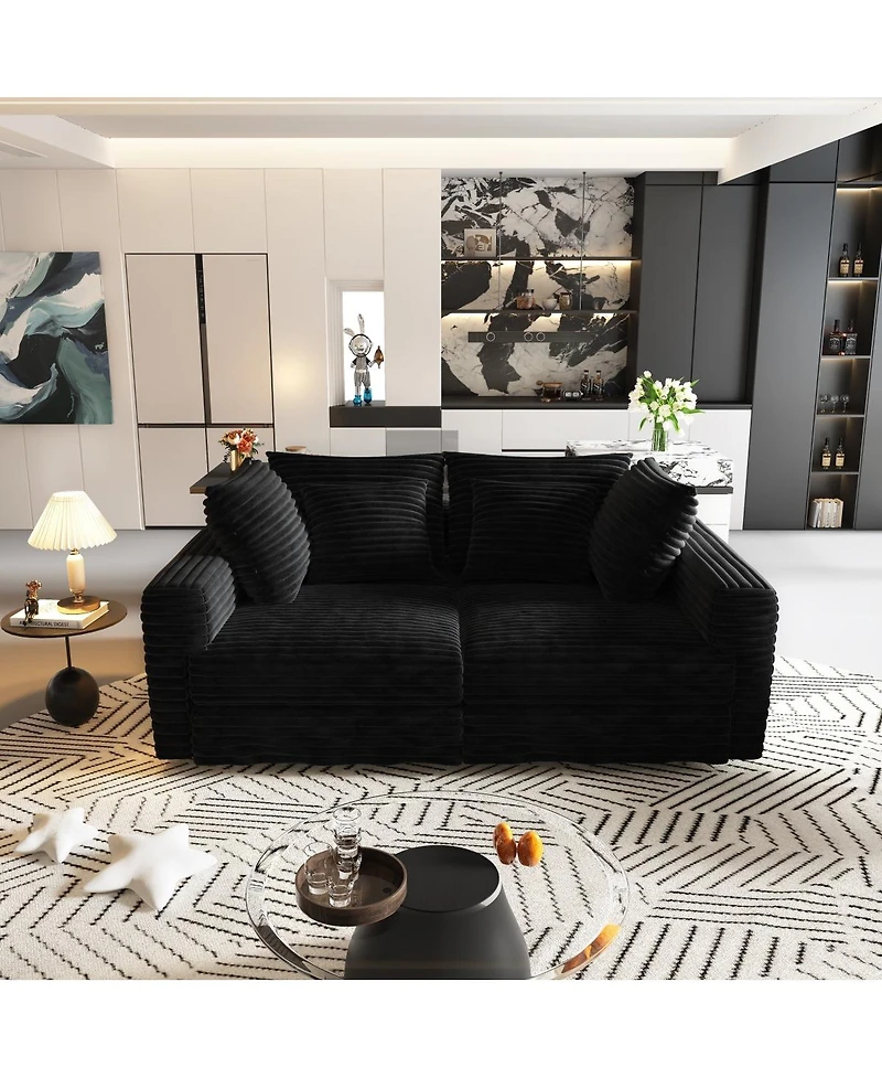 Streamdale Furniture Plush Corduroy 4-Seat Sofa, Modern Comfy Cloud Couch with Soft Pillows