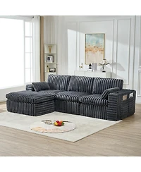 Streamdale Furniture Luxury Ribbed Chenille Upholstered Modular Sectional Sofa with Ottoman-Gray