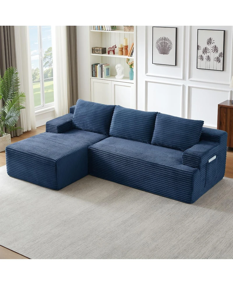 Streamdale Furniture L-Shaped Cloud Sectional Sofa, Deep Seat, Modular Sleeper, Blue