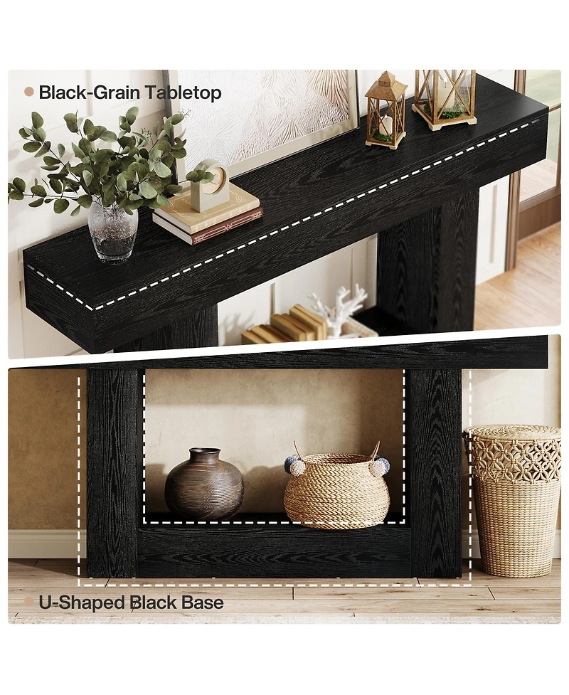 Tribesigns 63" Console Table, Farmhouse 2-Tier Entryway Table with U-Shaped Base, Narrow Long Wood Sofa Behind Couch for Living Room,