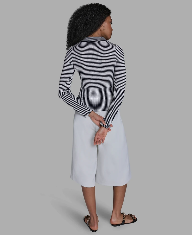 Bcbg Women's Collared Striped Polo Top