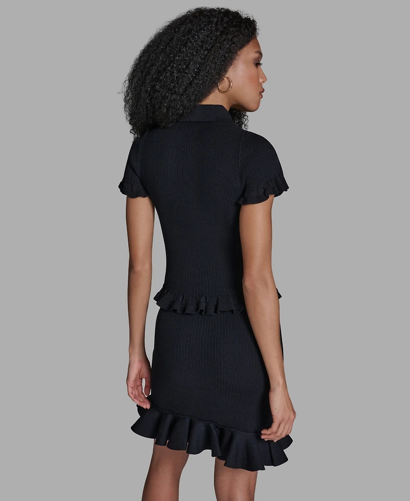 Bcbg Women's Ruffle Hem Short-Sleeve Polo Sweater