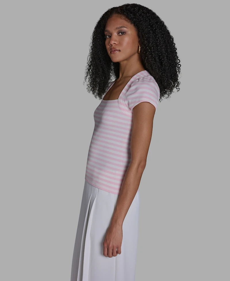 Bcbg Women's Short-Sleeve Square Neck Striped Top