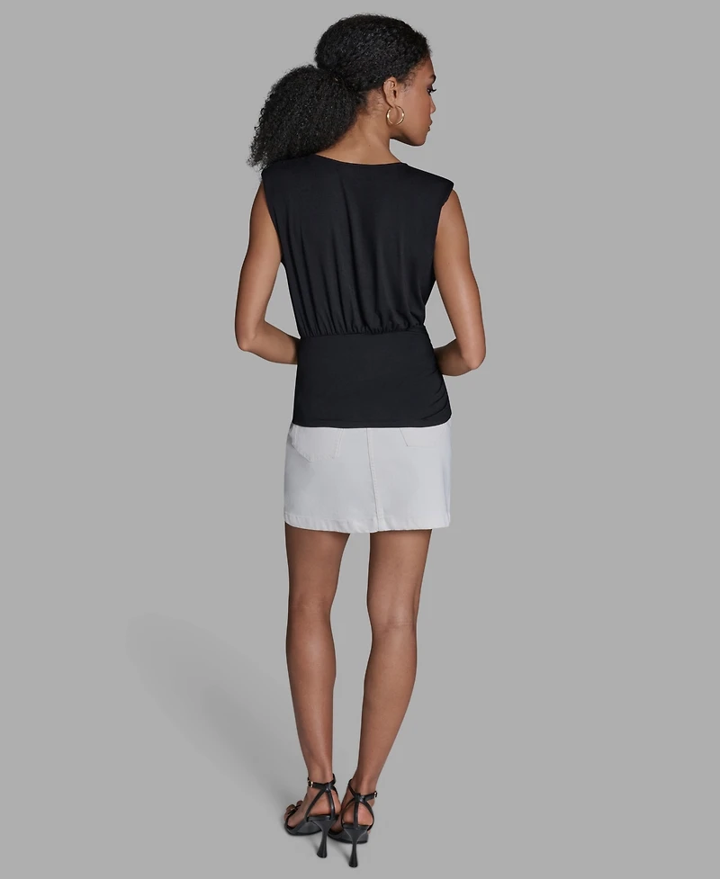 Bcbg Women's Sleeveless Volume Shoulder Draped Pull-On Top