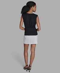 Bcbg Women's Sleeveless Volume Shoulder Draped Pull-On Top